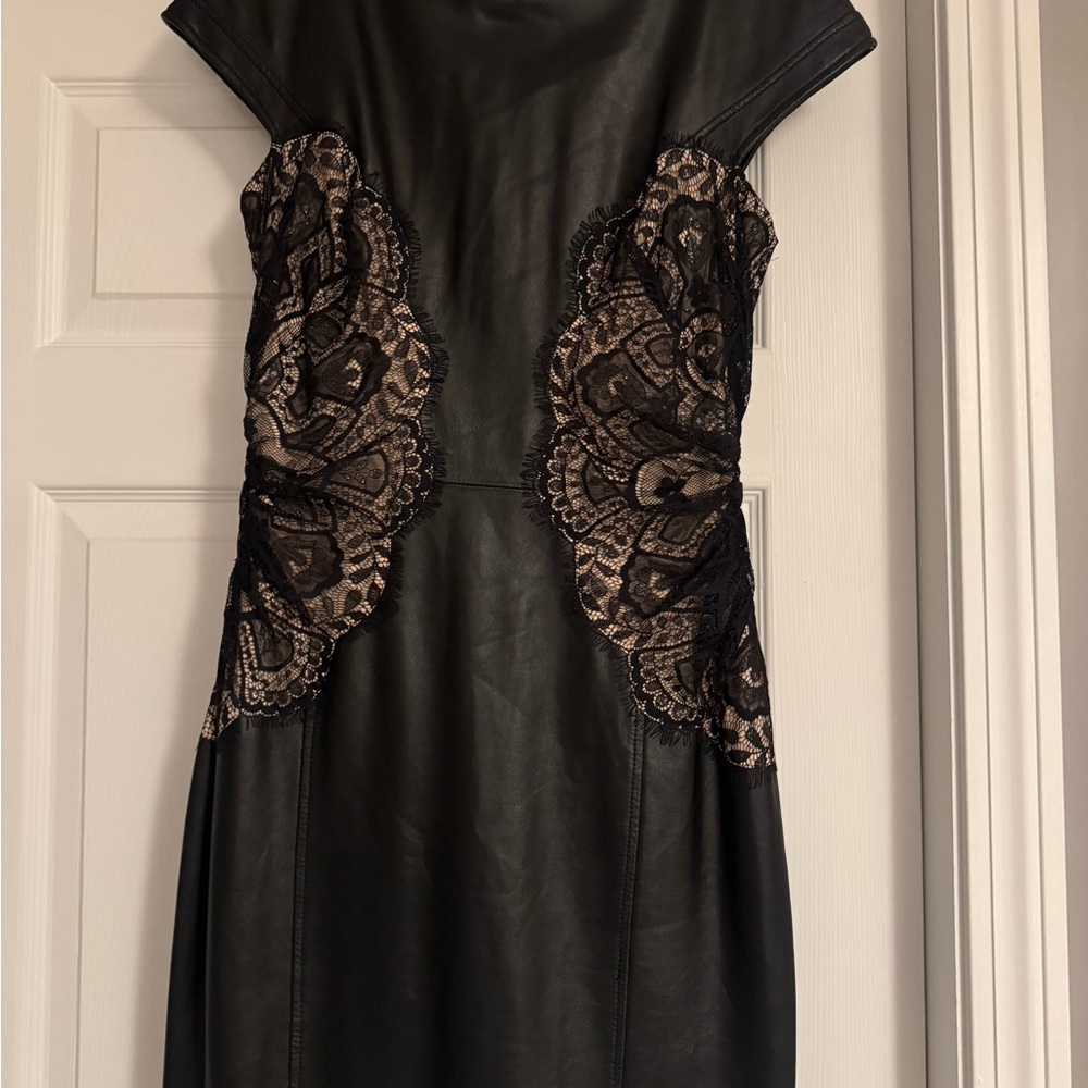 Tadashi Shoji Black leather and lace dress